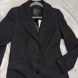 New Guess Black Multi Laurence 2 Button Blend Long Coat S
